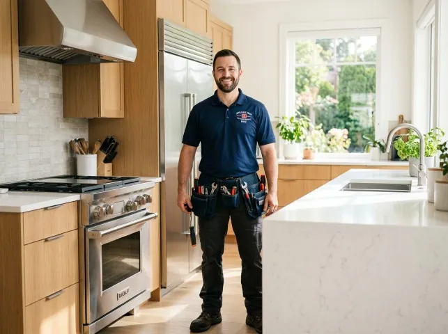 Appliance Repair Hero technician in a Bogata, TX kitchen after an appliance repair